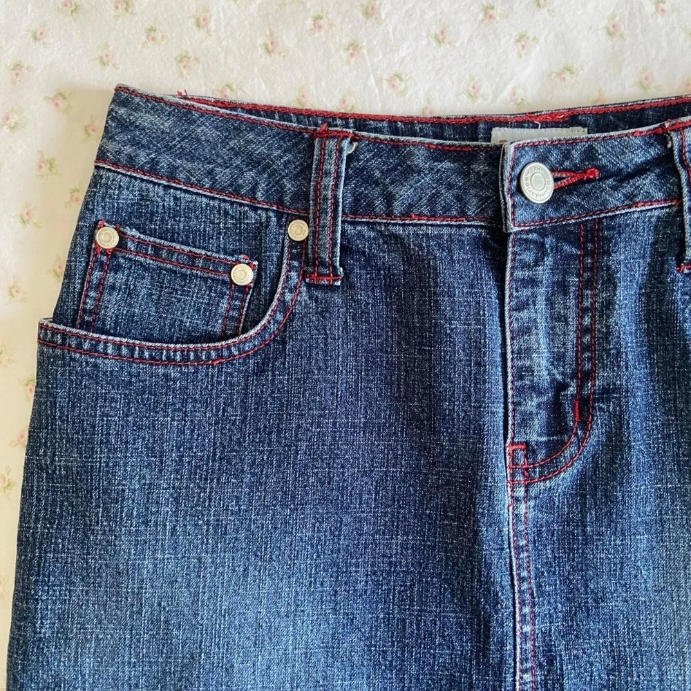 y2k 2000s contrast stitch denim mini skirt 💕 - Picture 2 of 8